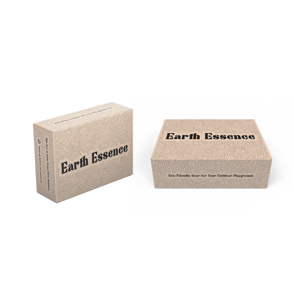 Custom printed Better Packaging bamboo boxes, for the brand Earth Essence
