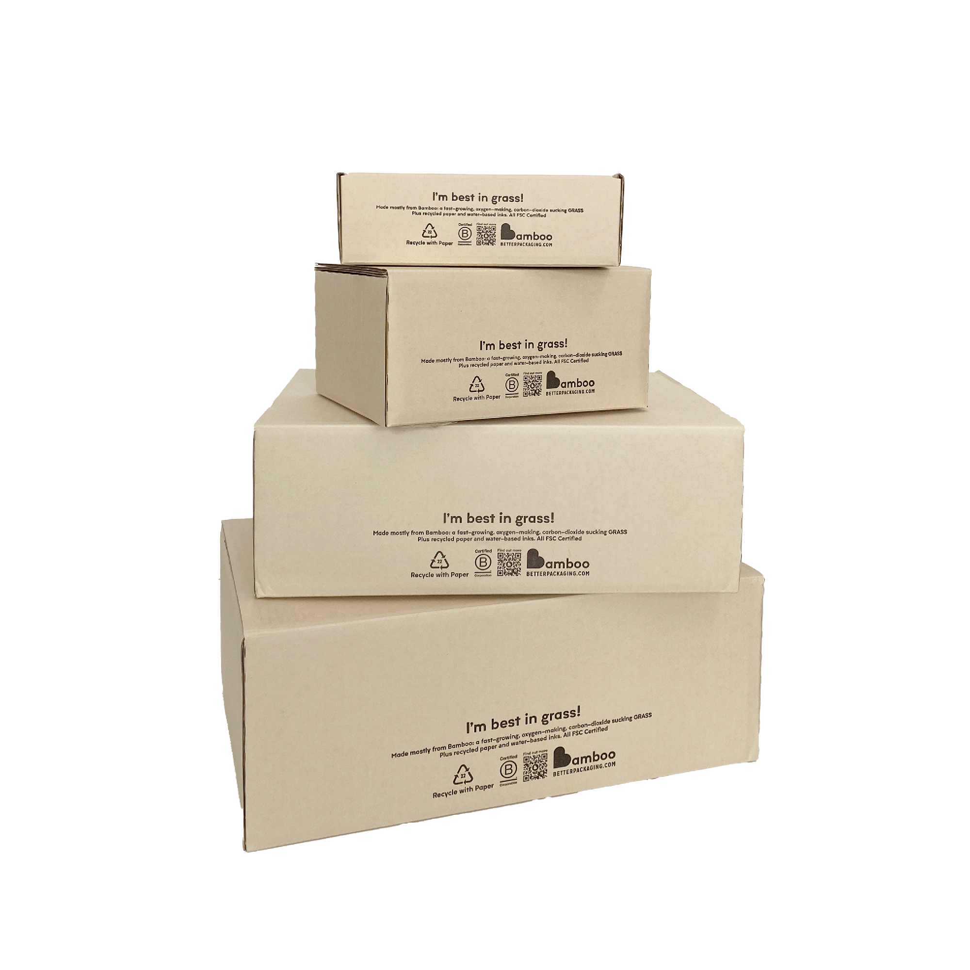 Group shot of different sized bamboo boxes in a pile