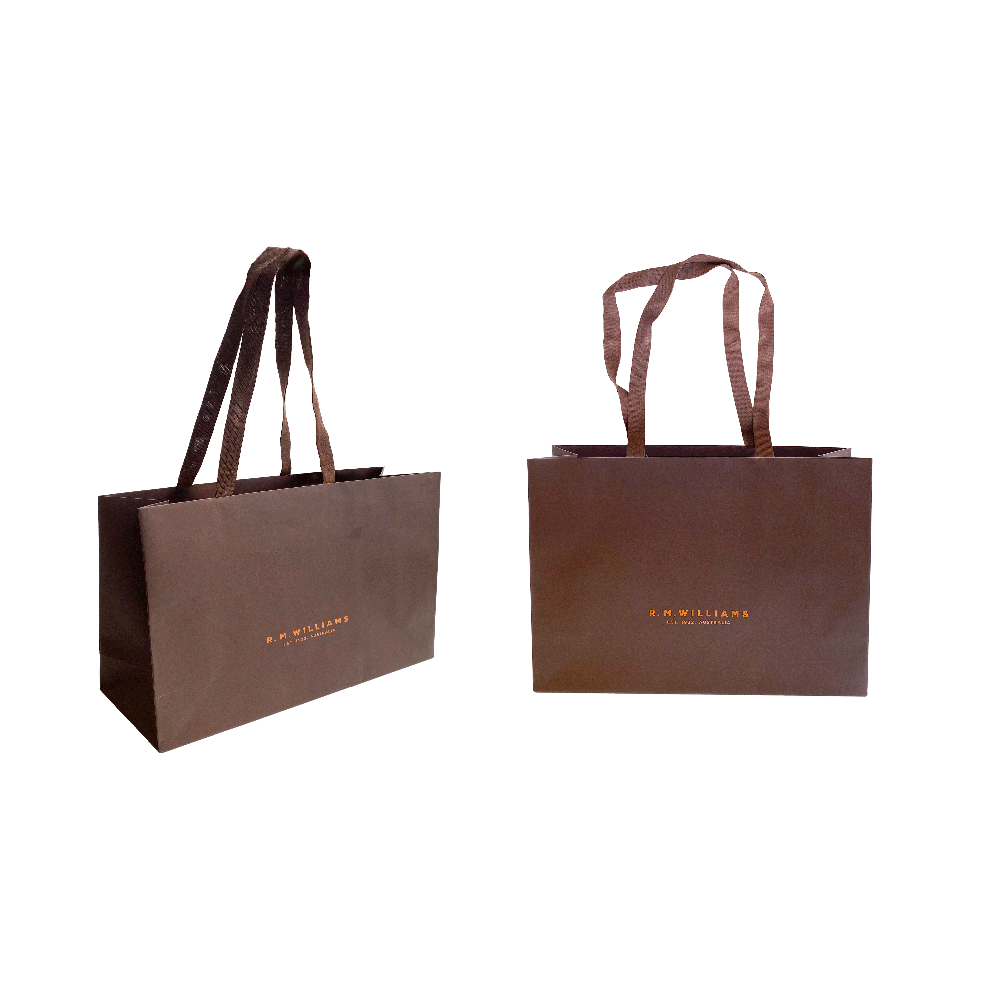 Custom printed brown Better Packaging bamboo retail bags on transparent background