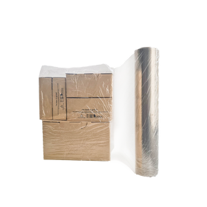 Clear Better Packaging POLLAST!C Pallet wrap with boxes being wrapped on a transparent background.