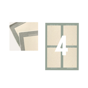 Better Packaging A4 sized compostable labels, 4 rectangular labels per sheet. On a transparent background