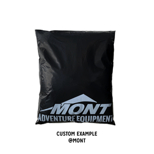 Mont Adventure Equipment branded custom Better Packaging POLLAST!C black mailer on a transparent background