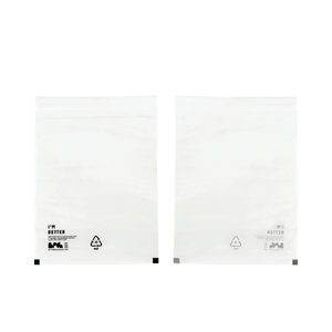 Close up of a white Better Packaging glassine bag