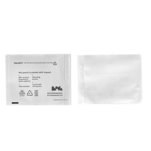 Front and back of a Better Packaging POLLAST!C Labelope on a transparent background